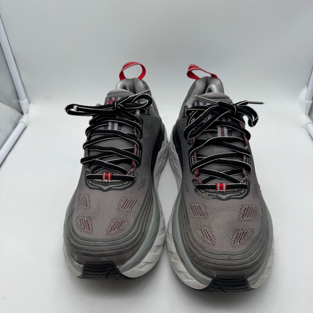 Hoka One One M Bondi 6 Men's Running Shoes Grey Red Lace Up Athletic Sneakers - Picture 2 of 6